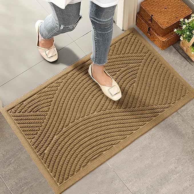 HIYARD Sturdy Front Door Mat, Absorbent Muddy Dirt Resist Welcome Door Mats Outdoor Indoor, Stain and Fade Resistant, Non-Slip Backing Entry Mat Low Profile Doormat for Entryway, 36×24, Brown
