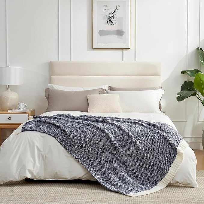 Snuggle Sac Oversized Navy Blanket, Twin XL Size for Bed | Reversible Super Soft & Cozy Knit Throw, Fuzzy Plush Fabric in Heather Navy, 66x90 inches
