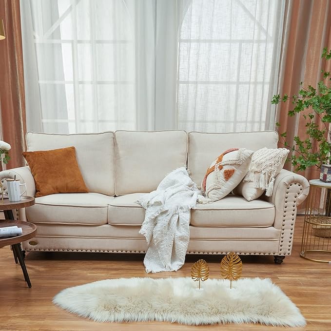 EasyJoy Ultra Soft Fluffy Shaggy Area Rug Faux Fur Rug Chair Cover Seat Pad Fuzzy Area Rug for Bedroom Floor Sofa Living Room (2 x 4 ft Sheepskin, Beige)