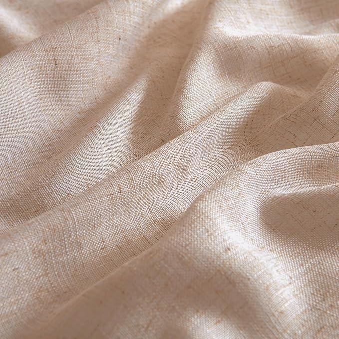 MIULEE Natural Beige Linen Curtains 90 Inch Long 2 Panels for Bedroom Living Room, Soft Linen Textured Window Drapes Semi Sheer Light Filtering Back Tab Rod Pocket Farmhouse Burlap Look Decor