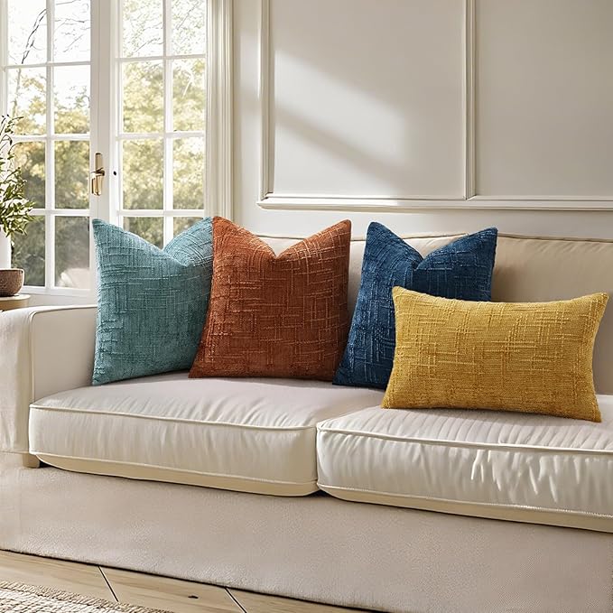 decorUhome Summer Teal Chenille Euro Sham Throw Pillow Covers 22x22 Set of 2 Textured Soft Cozy Slubby Couch Pillow Covers Modern Farmhouse Boho Decorative Pillow Cases for Bed Sofa Living Room