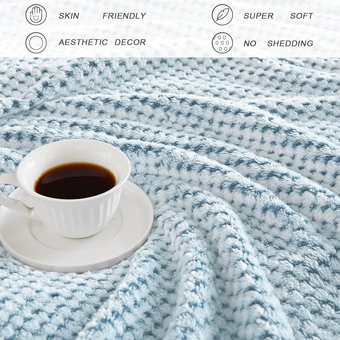 Exclusivo Mezcla Fleece Bed Blanket King Size, Super Soft and Warm Blankets for Couch, Sofa and Bed Waffle Textured, Cozy, Fuzzy and Lightweight (Heather Slate Blue, 90x104 Inches)