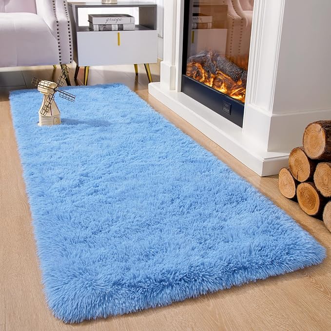Chicrug Soft Runner Rug for Bedroom Living Room Plush Fluffy Rugs 2x6 Feet, Shag Furry Runner Rug Carpet Non Shedding for Nursery Children Kids Girls Room Home Decorative, Cobalt Blue