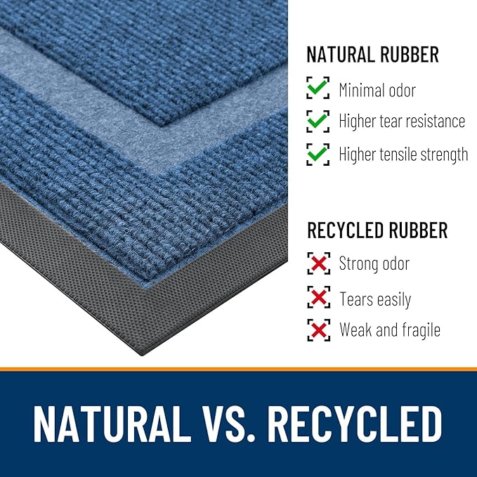 OLANLY Front Door Mat Indoor Outdoor Entrance, Waterproof All-Season, All-Weather Doormat, Sturdy Natural Rubber, Fade Resistant, Low Profile, Easy Clean Patio Porch Entryway Mat, 71x23, Light Blue