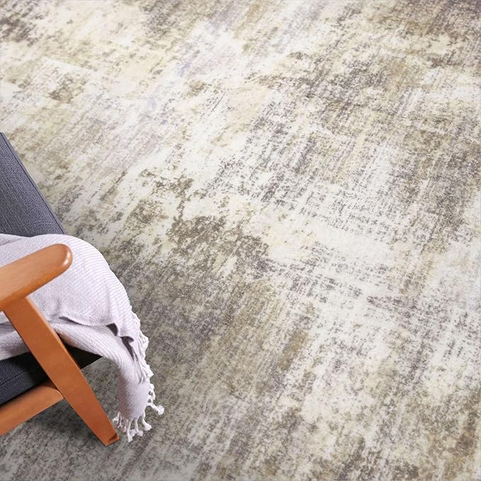 IOHOUZE Small Abstract Area Rug 2x3 Ft Entryway Rugs Washable Door Mat Indoor Entrance, Rubber Backed Throw Rugs, Printed Faux Wool Non Slip Floor Carpet for Foyer Front Door Sink, Beige Brown