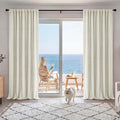 RYB HOME Cream Beige Linen 100% Blackout Curtains for Bedroom W52 x L120, Extra Long Linen Blackout Curtains Privacy Assurd& Thermal Insulated for Sliding Door/Living Room/Nursery, 2 Panels