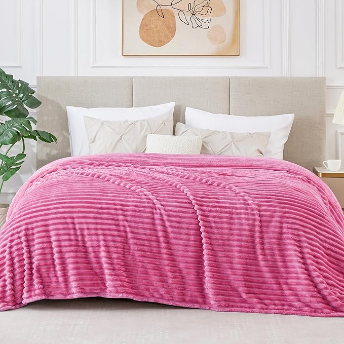 BEDELITE Fleece Blanket King Size – 3D Ribbed Jacquard Soft and Warm Decorative Fuzzy Blankets – Cozy, Fluffy, Plush Lightweight Throw Blankets for Couch, Bed, Sofa(Hot Pink, 108x90 inches)
