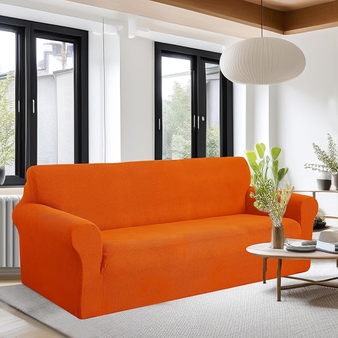 U-NICE HOME Stretch Couch Cover Sofa Cover Sofa Slipcover Furniture Protector for 4 Cushion Couch Sofa Pet Friendly(Oversized Sofa, Orange)