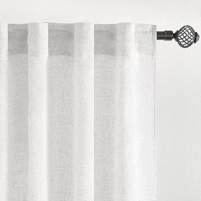 MIULEE White Curtains 36 Inch Length 2 Panels, Soft Thick Linen Textured Semi Sheer Light Filtering Kitchen Window Curtains Over Sink Small Tier for Bathroom Window Back Tab Rod Pocket