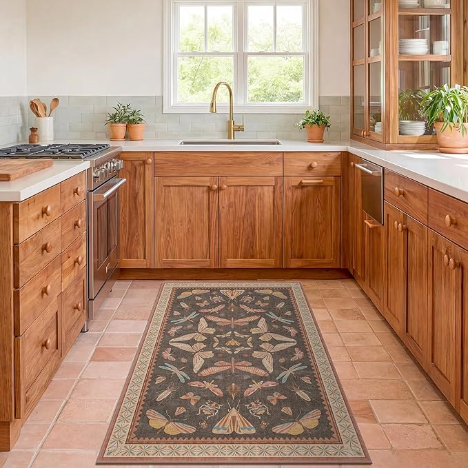 Boho Brown 3x5 Entryway Rugs Indoor - Farmhouse Kitchen Throw Area Rug, Insect Carpet for Bedroom, Mudroom, Laundry Room, Unique Home Décor, Low Pile & Soft Mat