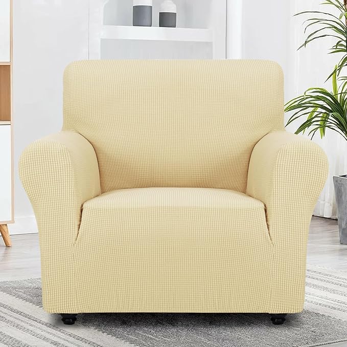 ZNSAYOTX Super Stretch Chair Slipcover Universal Sofa Chair Covers for Living Room Dogs Pet Furniture Protector Spandex Armchair Slipcovers with Anti Slip Foam Sticks (Beige, Chair)