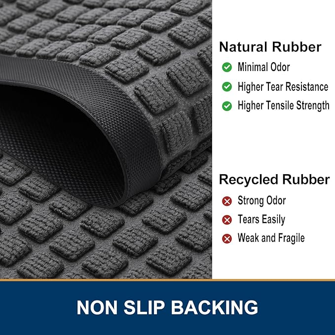 Smiry Front Door Mat Outside Entrance, Heavy Duty Natural Rubber Doormat, Non Slip, Trap Dirt and Moisture, Easy Clean, Low Profile Welcome Floor Mats for Indoor Outdoor Entry, 59x23 Inch, Grey