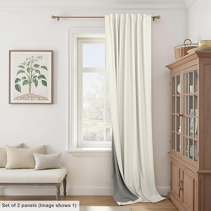 Extra Wide Room Darkening 90 Inch Curtains 2 Panels for Living Room Ivory Cream Colored Linen Blackout Curtain for Bedroom Windows 120 to 140 Privacy Thermal Window Drapes Back Tab Pocket 70x90 Long