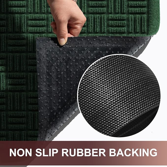 Mibao Front Door Mat Indoor Outdoor Entrance, Dirt Trapping Welcome Mats, Non-Slip Doormats, Low Profile Front Entryway, 36" x 24", Green