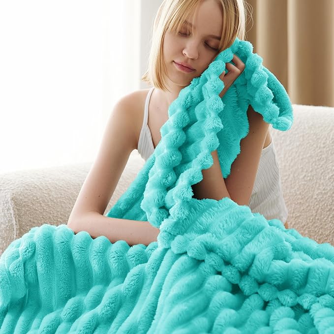 Bedsure GentleSoft Blue Throw Blanket for Couch - Cozy Soft Blankets for Women, Cute Small Fleece Throws for Girls, Birthday Gifts for Women Decor Gifts for Mom, Blue Fog, 50x70 Inches