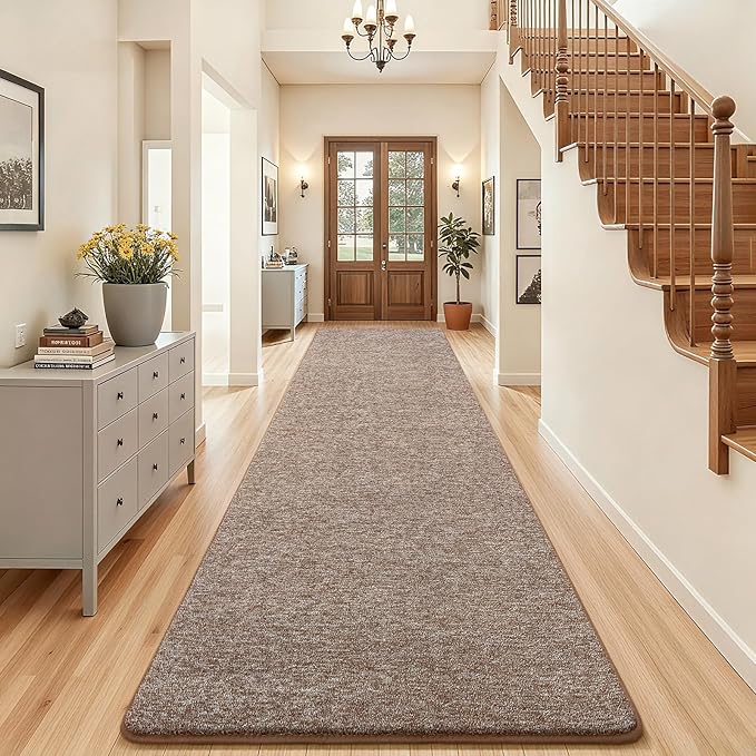 AROGAN Washable 3x10 Runner Rug for Hallway, Long Runner Rugs wtih Soft Memory Foam for Bedroom, Non Slip Backing Carpet Runners for Hallways, Kitchen, Bathroom, Entryway Home Decor, Matte Brown