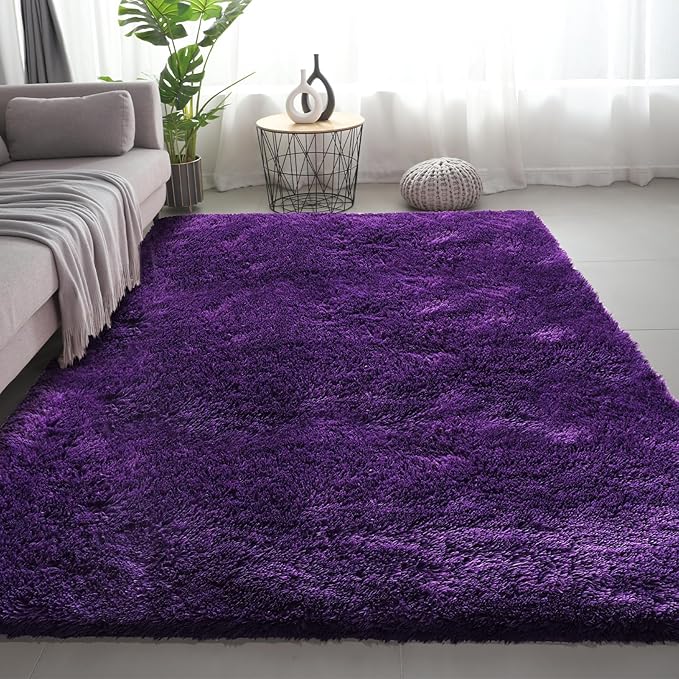 Shag Area Rugs for Bedroom Living Room,5X8 Ultra Soft Purple Fluffy Area Rugs for Dorm, Indoor Carpet Nursery Rugs for Kids Girls Room Home Decor, Purple
