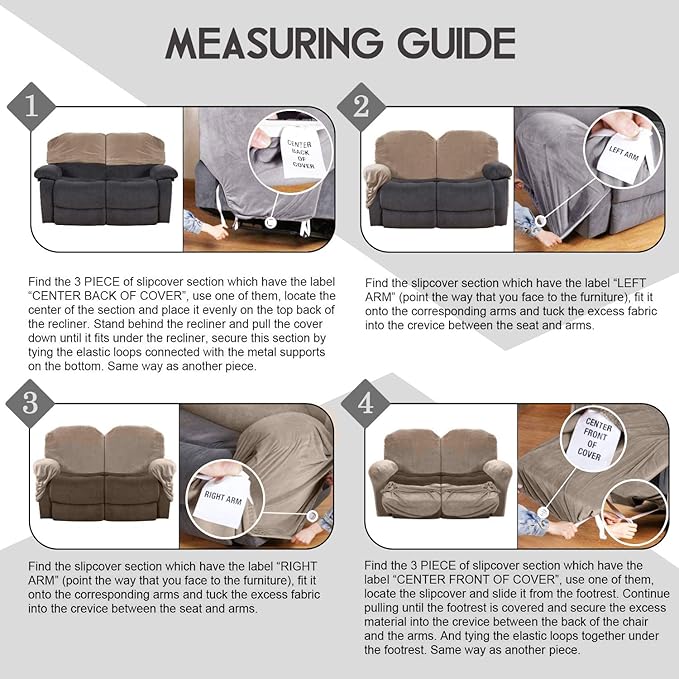ULTICOR Reclining Love Seat Sofa Cover (6 Piece, Taupe), 48-65'' L, Velvet Stretch, Soft, Washable