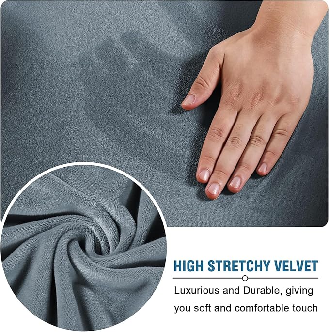 H.VERSAILTEX High Stretch Sofa Slipcover 4 Piece Cover Velvet Furniture Protector Form Fit Thick Velvet Extra Large Sofa Cover for 3 Cushion Couch Width Up to 97 Inch (Large Sofa, Stone Blue)