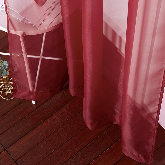NICETOWN Sheer Window Curtains Panels - Lighter Filtering Thin Soft Home Decor Fashion Ring Top Voile Window Draperies for Living Room/Master Bedroom (W54 x L96 Inches, Haute Red, 1 Pair)