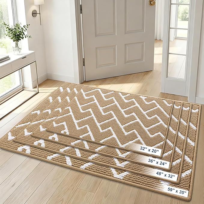 OLANLY Front Door Mat, Non-Slip Rubber Backing, Dirt Resistant and Absorbent, Washable, Easy to Clean Low-Profile Indoor Doormat for Back Door, Entryway, Inside Entrance, 36x24, Beige