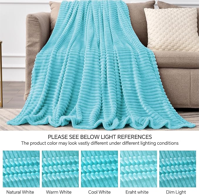 BEDELITE Fleece Throw Blanket for Couch – 3D Ribbed Jacquard Soft and Warm Decorative Fuzzy Blanket – Cozy, Fluffy, Plush Lightweight Light Blue Throw Blankets for Bed, Sofa, 50x60 inches