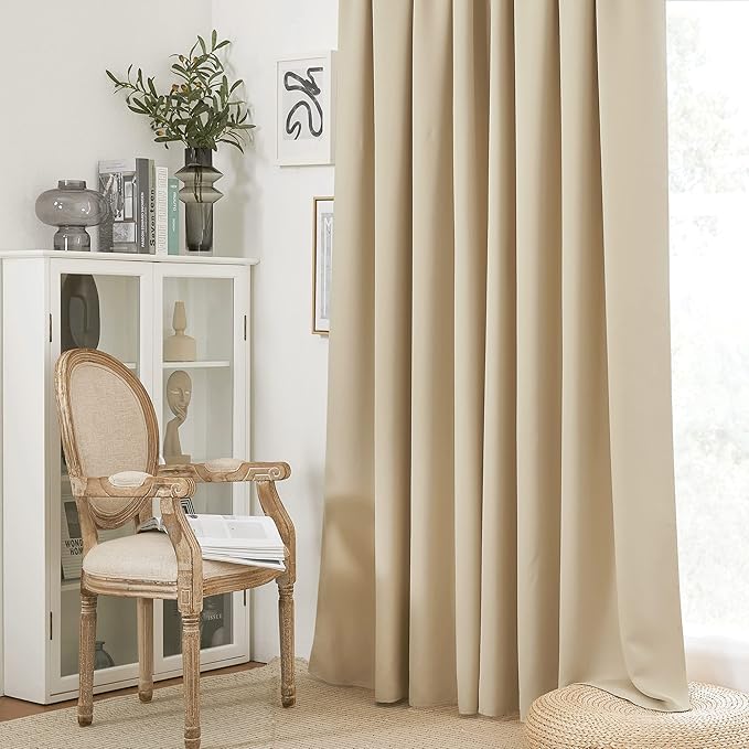 RYB HOME 2 Panels Doorway Curtains, Thermal Insulated Privacy Rod Pocket Easy Installation Drapes for Living Room Bedroom Dining Room, Width 34 by Length 80, Biscotti Beige