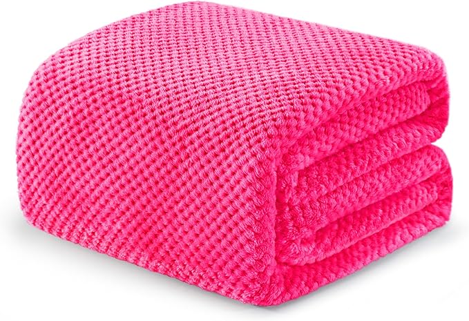 Exclusivo Mezcla Fleece Throw Blanket Extra Large, Super Soft and Warm Blankets for Couch, Sofa and Bed Waffle Textured, Cozy, Fuzzy and Lightweight (Hot Pink, 50x70 Inches)