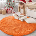 OLANLY Orange Round Rugs for Bedroom - Machine Washable, 4 ft Circle Area Rugs for Living Room, Soft and Fluffy Shaggy Carpet for Teen Girl and Boys, Nursery Rooms, Dorms, Home Decor Aesthetic