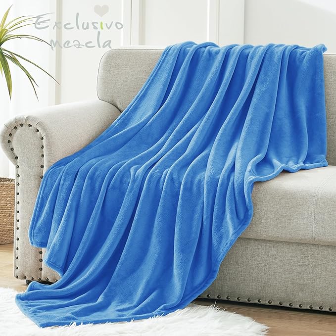 Exclusivo Mezcla Fleece Throw XL Blanket for Couch, Sofa, Super Soft and Warm Washed Blue Blankets, All Season, Cozy, Plush, Lightweight, 50x70 Inches