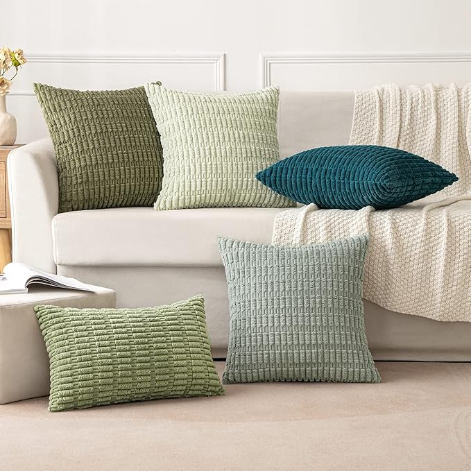 MIULEE Pack of 2 Corduroy Decorative Throw Pillow Covers 18x18 Inch Soft Boho Striped Pillow Covers Modern Farmhouse Home Decor for Summer Coastal Sofa Living Room Couch Bed Teal