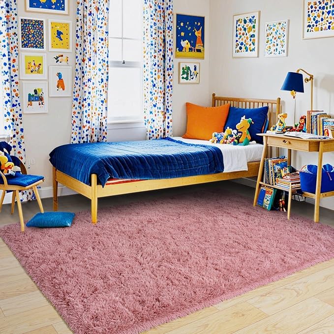 Pionblank Super Fluffy Area Rug for Living Room 5x7 Feet, Modern Indoor Shaggy Carpet, Soft Plush Non Slip Rugs for Bedroom Kids Room Teens Dorm Cloakroom Home Decor, Blush