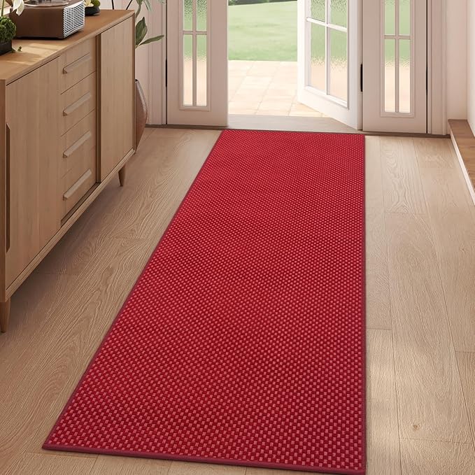 YDKGL 2x5 ft Hallway Runner Rug Boho Woven Washable Long Kitchen Runner Rugs Mat Non Slip, Soft Entryway Laundry Hall Runner Floor Carpet for Indoor Backdoor Bedroom Kitchen Living Room, Red