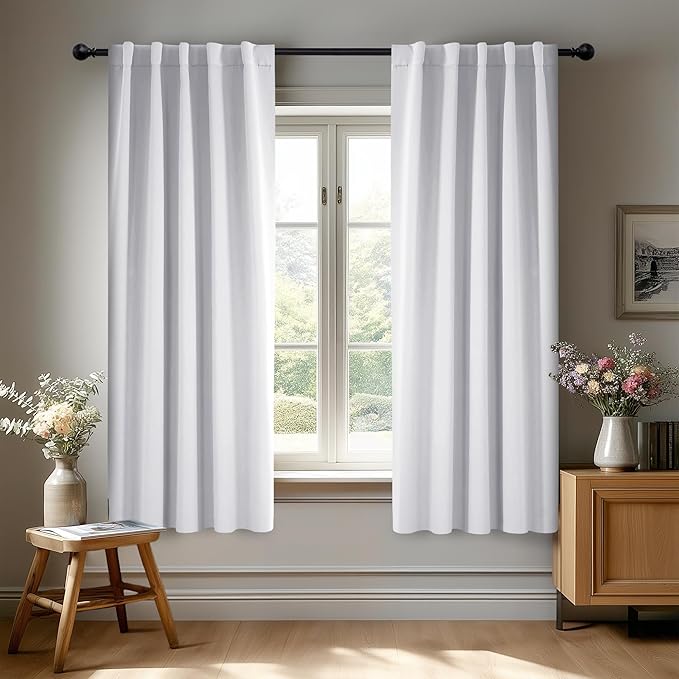 Deconovo Blackout Curtains, Thermal Insulated, W42 x L54 2 Panels, Back Tab, Machine Washable, Room-Darkening Drapes for Bedroom/Living Room Light Star White