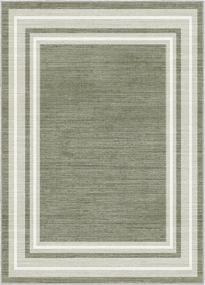 OPPODREAM Border Soft Area Rugs 5x7, Washable Brown Rug with Non Slip Backing, 5 x 7 Faux Cashmere Low-Pile 5x7 Carpet