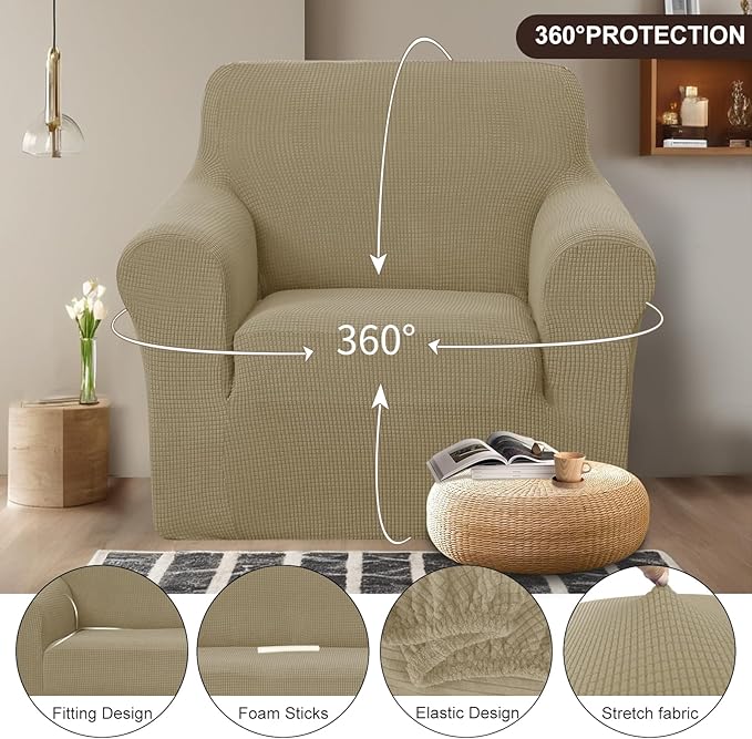U-NICE HOME Recliner Chair Covers Stretch Couch Cover Sofa Cover Sofa Slipcover Furniture Protector for Chair Cover Pet Friendly(Armchair, Sand)