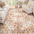SERISSA Boho Area Rug 5x7 Peach Cream, Washable Large Rugs for Living Room, Ultra Soft Non-Slip Bedroom Rug Print Distressed Vintage Farmhouse Carpet Rug for Dining Room Dorm Office Home Decor