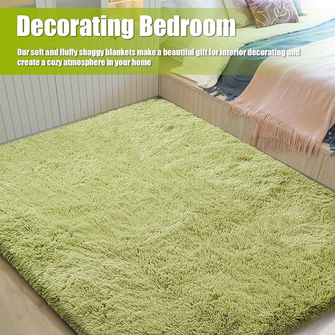 6x9 Fluffy Area Rug for Living Room,Shag Area Rugs for Bedroom,Grass Green Soft Fuzzy Rug Non-Shedding Indoor Plush Carpet for Kids Bedroom Nursery Dorm Home Decor