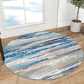 Lansny Modern Abstract Round Rug 3Ft, Blue Round Rug Washable Non-Slip Soft Small Circle Rug, Circular Entryway Rugs Thin Print Faux Wool Carpet Accent Rug for Bedroom Living Room Office Under Desk