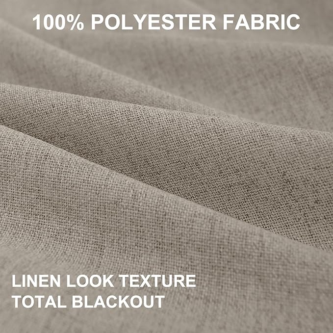 100% Blackout Shield Linen Blackout Curtains for Bedroom 96 Inches Long, Back Tab/Rod Pocket Living Room Drapes, Thermal Insulated Blackout Curtains 2 Panels Set, 50" W x 96" L, Faux Linen