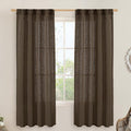 LAMIT Dark Brown Linen Curtains for Bedroom, 72 Inch Length Light Filtering Semi Sheer Panels Back Tab and Rod Pocket Neutral Drapes for Living Room, 2 Panels, 34 x 72 Inch