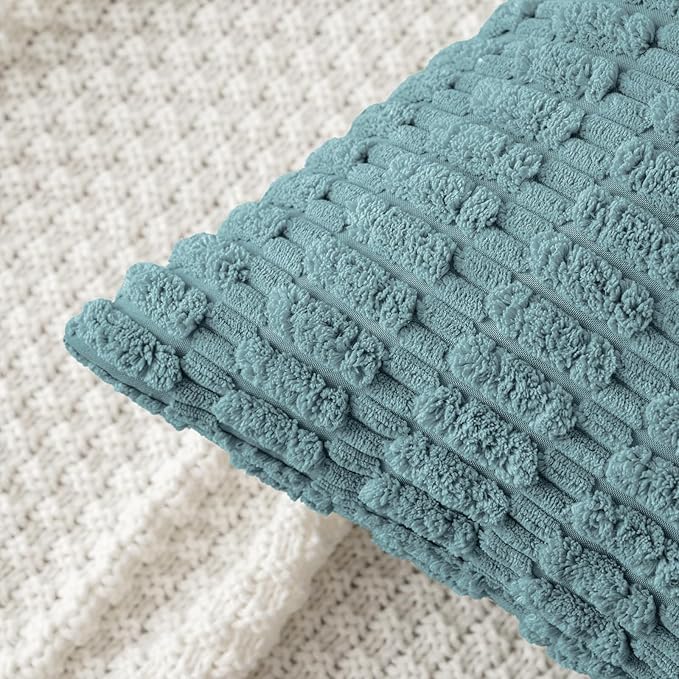 MIULEE Pack of 2 Corduroy Decorative Lumbar Throw Pillow Covers 20x12 Inch Soft Boho Striped Pillow Covers Modern Farmhouse Home Decor for Summer Coastal Sofa Living Room Couch Bed Coastal Blue