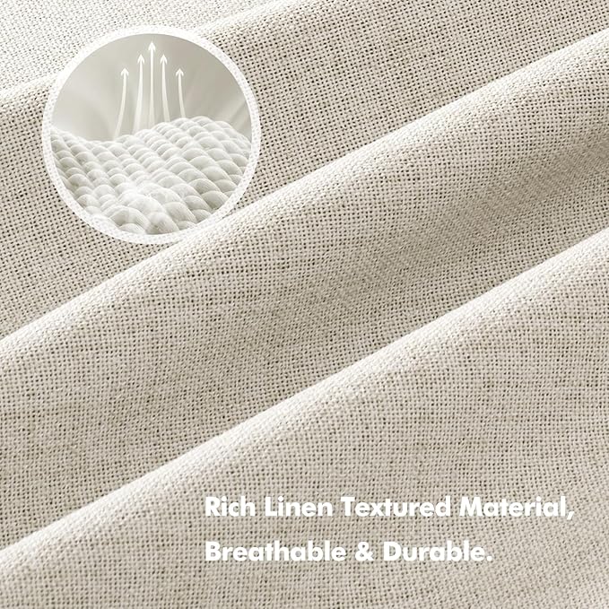 MIULEE 100% Blackout Linen Curtains for Bedroom, Linen Beige Solid Luxury Decor Thermal Insulation Room Darkening Drapes for Living Room Nursery Back Tab Rod Pocket 42 x 96 Inches, 2 Panels