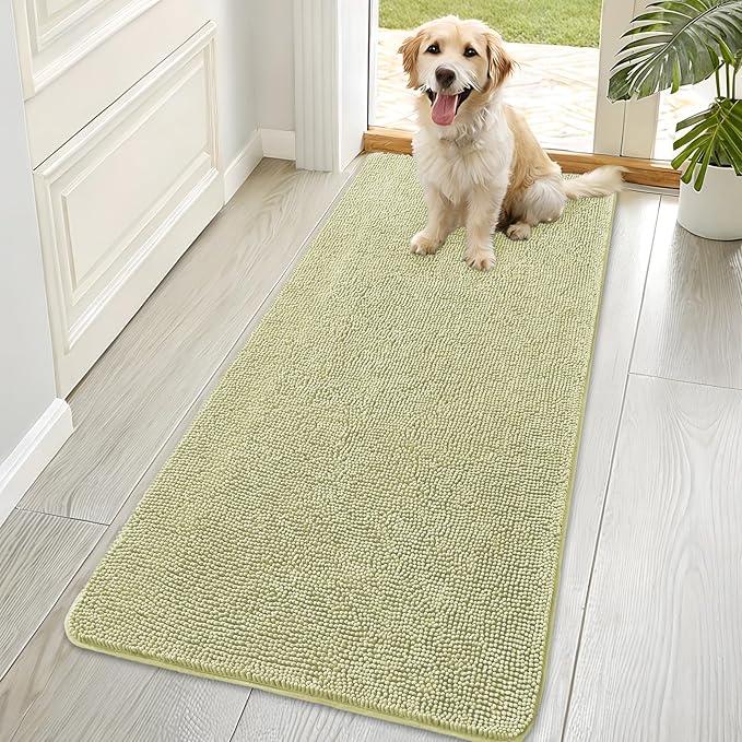 OLANLY Dog Door Mat for Muddy Paws 70x35, Absorbs Moisture and Dirt, Absorbent Non-Slip Washable Doormat, Quick Dry Chenille Mud Mat for Dogs, Entry Indoor Entryway Carpet for Inside Floor, Vanilla