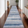 KOZYFLY Modern Abstract Washable Rug Runner 2.6x16 Hallway Rug Runner Non-Slip Soft Kitchen Runner Rugs, Blue/Grey/Beige Striped Carpet for Stair Entryway Bathroom Laundry Room Foyer