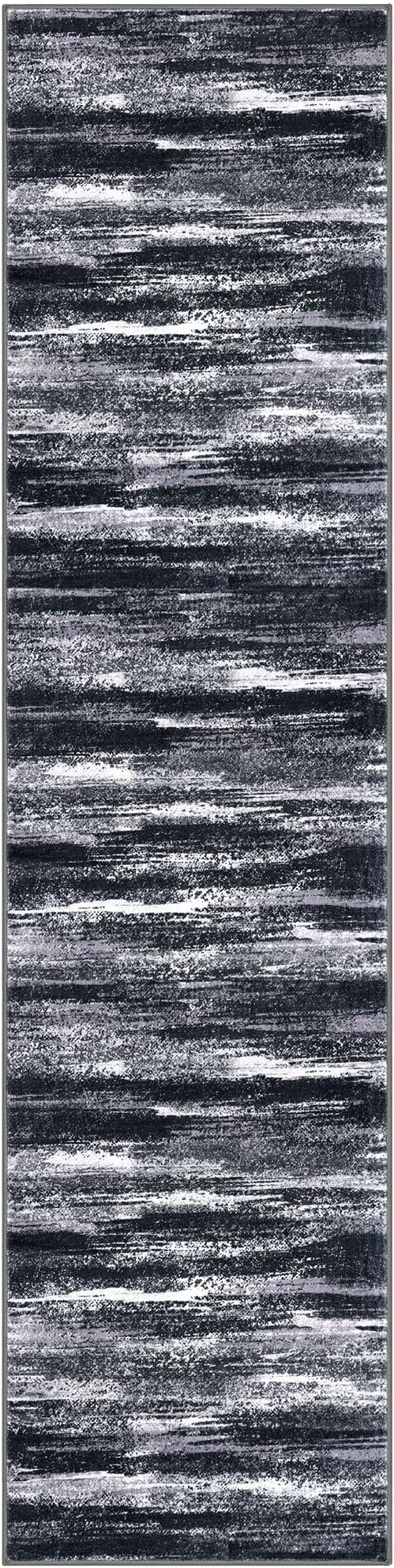 Lansny Modern Abstract Hallway Runner Rug, Black Grey Washable Entryway Runner Non-Slip Soft 2x8 Runner Rug Thin Print Faux Wool Carpet for Kitchen Bedroom Laundry Room Indoor Home Decor