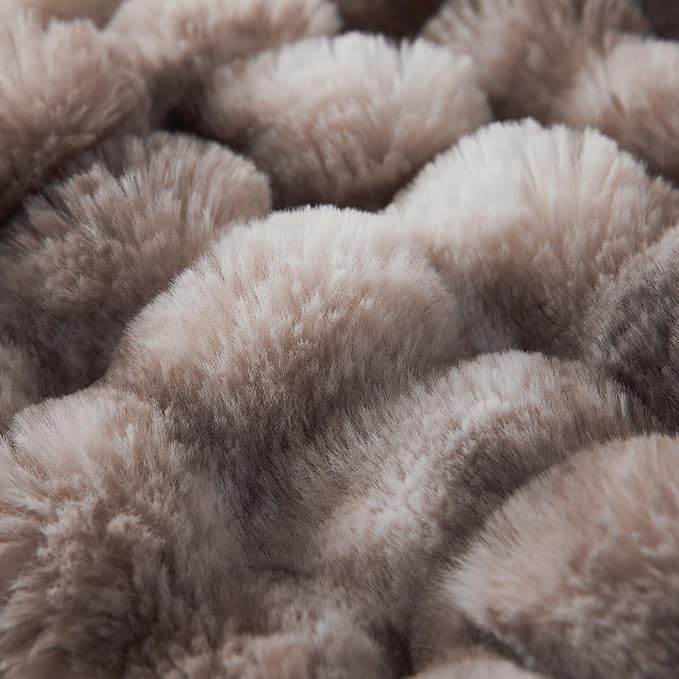 COOVA Faux Fur Throw Blanket for Couch, Cozy Soft and Fuzzy Plush Rabbit Fur Bubble Blanket for Sofa Bedroom Living Room, 60x80 Inches Tie Dye Brown