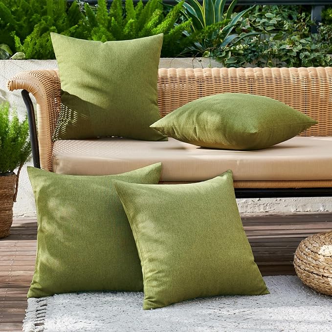 MIULEE Pack of 4 Decorative Throw Pillow Covers Linen Waterproof Pillow Covers Farmhouse Cushion Cases for Outdoor Patio Garden Tent Balcony Couch Sofa18x18 inch Green