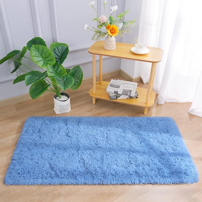 Chicrug Soft Runner Rug for Bedroom Living Room Plush Fluffy Rug 2x4 Feet, Shag Furry Runner Rug Carpet Non Shedding for Nursery Children Kids Girls Room Home Decorative, Cobalt Blue