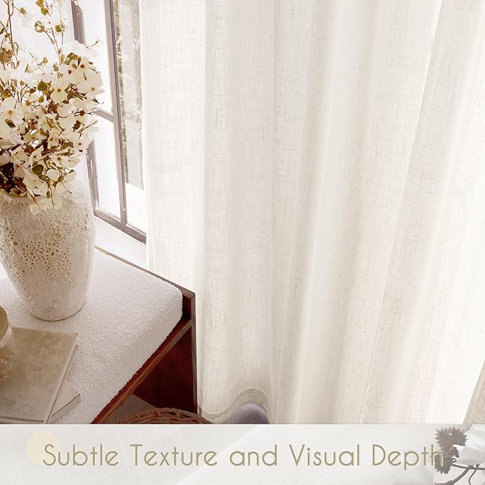 Natural Linen Curtains for Living Room Back Tab Modern Farmhouse Semi Sheer Natural Linen Curtains 45 inches Long 2 Panels Set Muted Neutral Window Curtain for Dining Room Bedroom 52x45